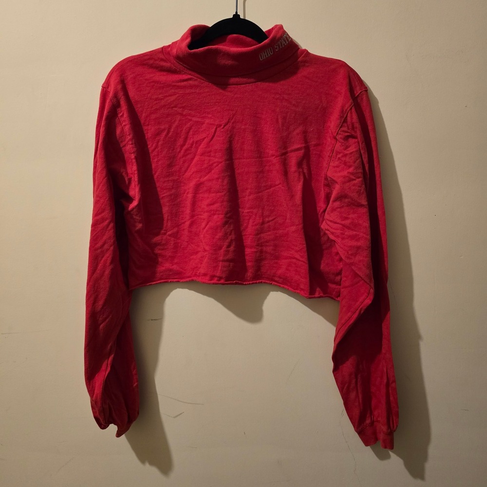 Vintage 90s Mighty-Mac Ohio State Crop Top Women XL Red Turtleneck Buckeyes NCAA
